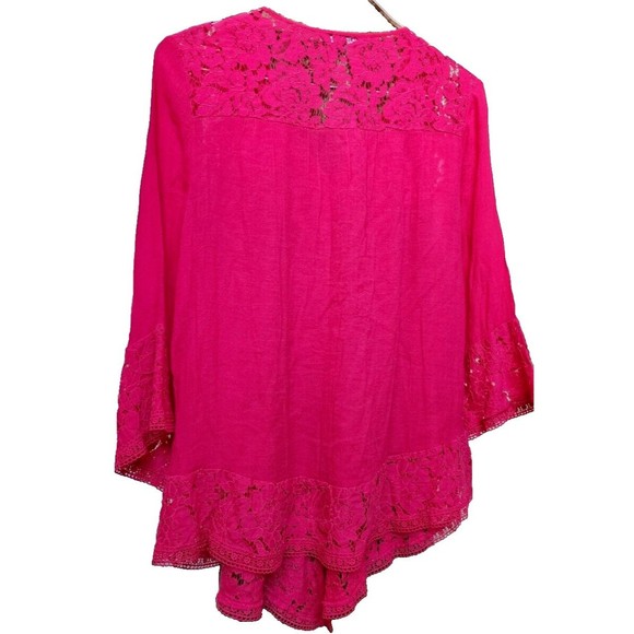 Dark Pink Lace Oversized Top Boho Hippie Chic Size 1X Valerie Stevens - Picture 5 of 7
